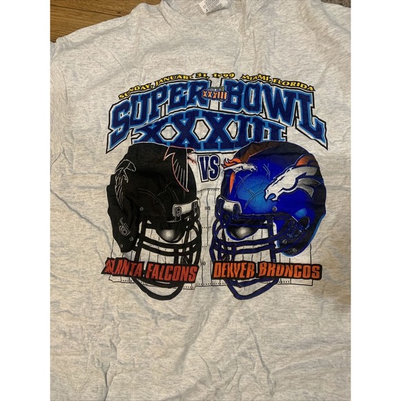 Super Bowl Tee Shirt Cup Set XXXIII 33 Atlanta Falcons Denver Broncos NOS New - Picture 2 of 7